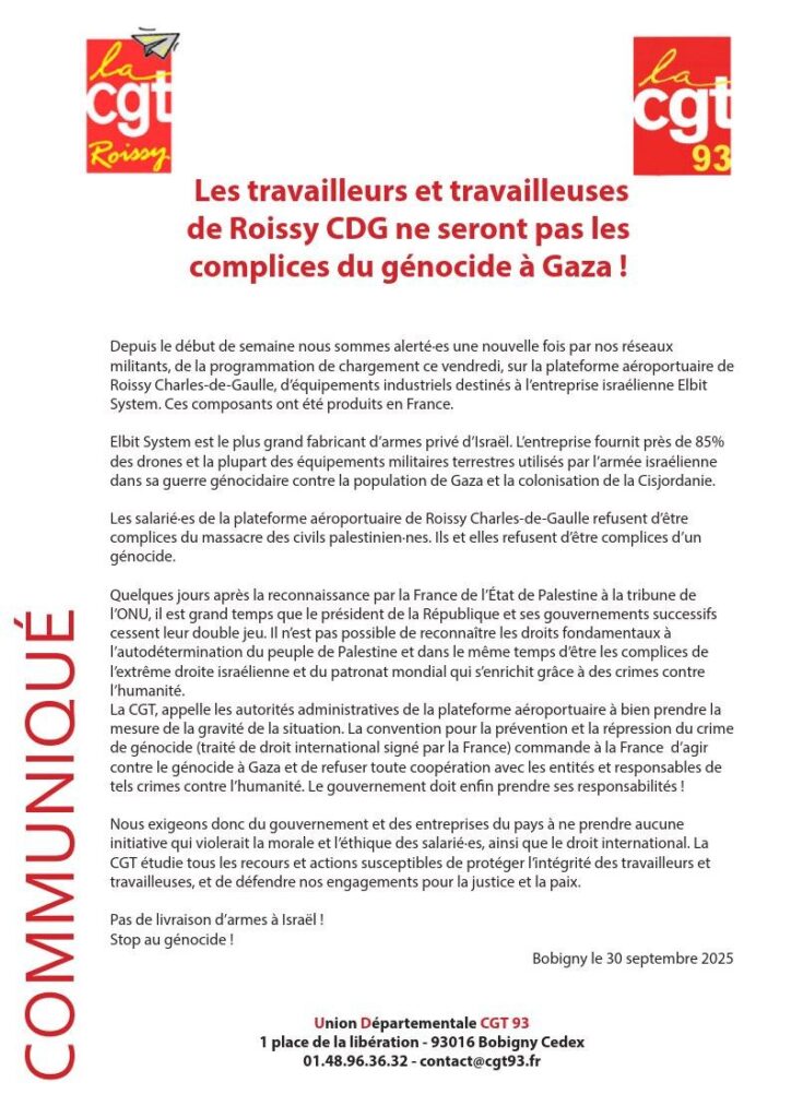 Communiqué de la CGT Roissy et de la CGT 93